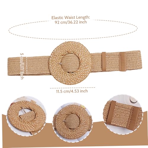 Straw Belt, Elastic Woven Belts for Women, Straw Woven Elastic Belt, Elastic Stretch Belts Women, Wide Boho Braided Dress Belts, Boho Style Wide Waist Belt3