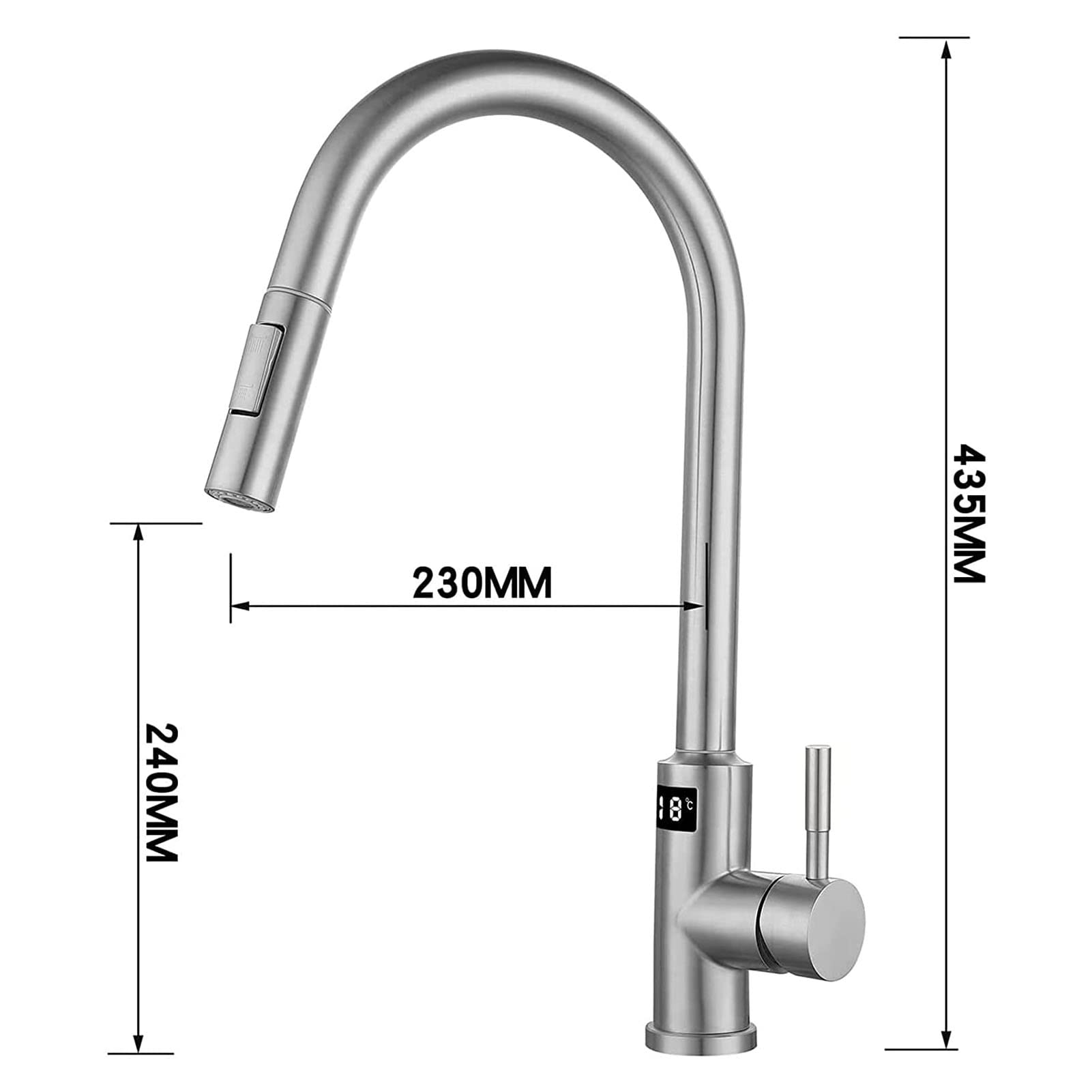 Touch Küchenarmatur mit Ausziehbarer Brause, Smart Sensor Küchenarmatur mit Temperaturanzeige, Mischbatterie Küche, Edelstahl Wasserhahn Küche, 360° Schwenkbar Spültischarmatur