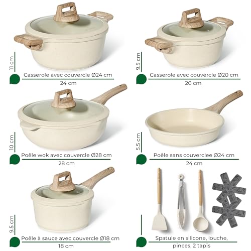 Casseroles Jl-36 Jl-33 (blanc), 28cm, 24cm, 20cm, 16cm – Image 3