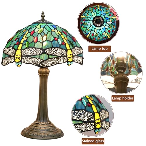 Image of Tiffany Lamp Dragonfly Style Green Stained Glass Lamp Bedroom Table Lamp Reading Desk Light for Bedside Living Room Office Dormitory Dining Room Decorate Gift
