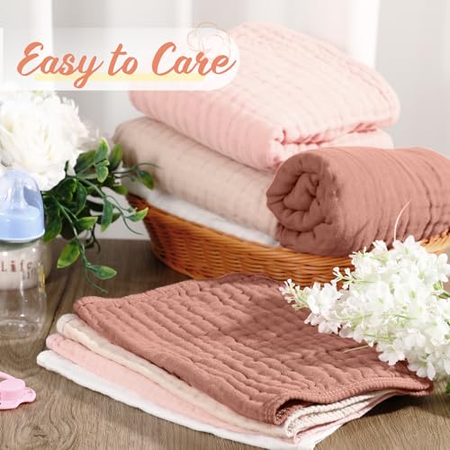 Image of VitalCozy 8 Pcs Baby Muslin Hooded Bath Towels and Washcloths, Muslin Hooded Baby Towels Absorbent Blankets for Gift Newborn Infant Shower (Pink,White)