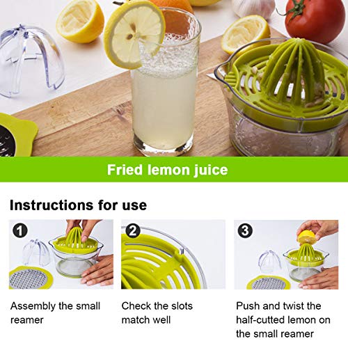 Green Lemon Manual Hand Squeezer - Citrus Orange Juicer Manual Hand Squeezer, with Built-in Measuring Cup and Extraction Egg Separator Ginger Grater, Anti-Slip Lid Rotation Reamer Lime Press, 12Ounce - Thumbnail 5
