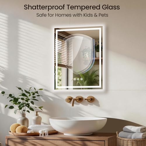 Image of 24x32 LED Bathroom Mirror with Anti-Fog, Backlit & Front Lit, Memory | Stepless Dimmable 3 Color CRI 95+ Shatterproof Tempered Glass ETL Listed for Safety Lighted Bathroom Vanity Mirror for Wall