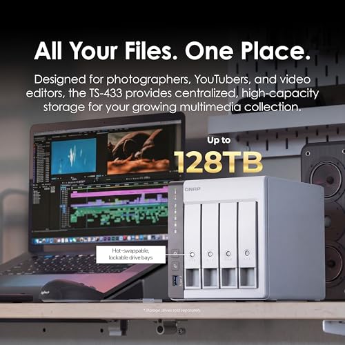 Image of QNAP TS-433-4G-US 4 Bay NAS with Quad-core Processor, 4 GB DDR4 RAM and 2.5GbE Network (Diskless)