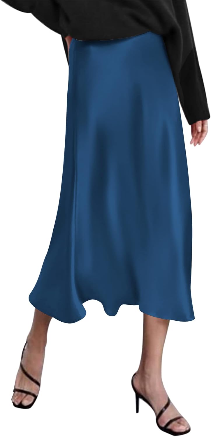 Zeagoo Skirts for Women High Waist Skirt Elegant Midi Skirt Satin