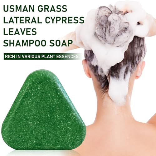 Image of Usman Grass & Oriental Arborvitae Leaf Shampoo Bar，Solid Shampoo to Strengthen Hair & Reduce Breakage, Deep Cleansing at Roots, Gentle Hair and Scalp Care for Men and Women (Green)