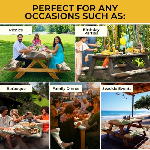 RNOONY 6ft Polyester Picnic Table Cover with Bench Covers and Carrying Bag, Elastic All Around,Windproof and Waterproof Picnic Table Covers with Elastic for Camping RV Gear 72x30 Inches 4Pcs - Thumbnail 7