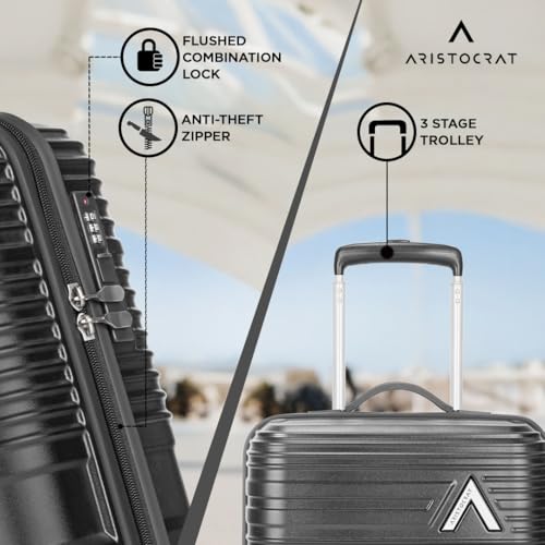 Image of Aristocrat Lineo Set of 2 Trolley Bag 55 & 65cm | S+M | Hard Luggage | 8-Wheel Suitcase for Travel | Combination Lock with Anti-Theft Zipper | Polycarbonate | 3 Years International Warranty (Grey)