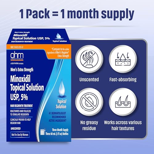Image of Minoxidil Men's 5% Solution 2oz Tincture Bottle Clinically Proven to Regrow Hair, Topical Solution 5%, Hair Thinning Treatment (2 Fl Oz (Pack Of 3))