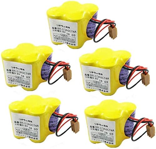5-Pack BR-2/3AGCT4A 6V Replacement Battery for Fanuc Controls PLC Computer Ge Fanuc A06 Series A98l-0001-0902, BR-CCF2TE CNC Coaster