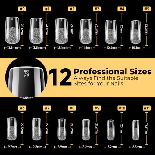 Image of UNA GELLA 600pcs Medium Square Nail Tips, Pre Etched Nail Tips Square Press on Nails Soft Gel Clear Fake Nails Full Cover For Nail Extension Home DIY Nail Salon 12 Sizes
