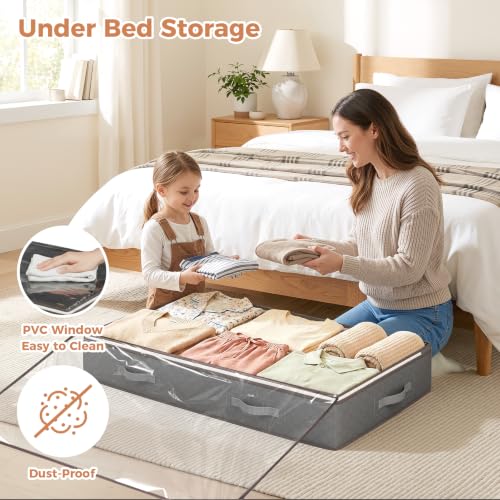 Image of Budding Joy 90L Under bed Storage Containers, 2 Pack Storage Bins, Grey | Foldable Underbed Storage Bins for Linen Sheets, Blanket, Clothing, Comforter, Sweaters, Pillows, Wrapping Paper
