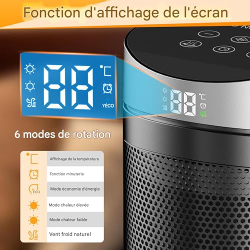 Ventilateur chauffant 6 modes : mini chauffage électrique portable - 7