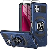 Mocotto for T-Mobile REVVL 7 5G Phone Case with Tempered Glass Screen Protector,Military Grade Heavy Duty Shockproof Protective Cover,with Ring Kickstand for REVVL 7 (Blue)