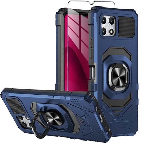 Mocotto for T-Mobile REVVL 7 5G Phone Case with Tempered Glass Screen Protector,Military Grade Heavy Duty Shockproof Protective Cover,with Ring Kickstand for REVVL 7 (Blue)
