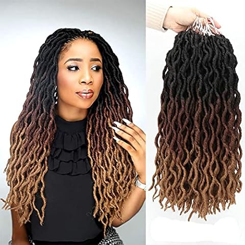 WIGENIUS Faux Locs Welliges Häkelhaar 6 Packungen 18 Zoll Ombre Goddess Gypsy Locs Crochet Hair Soft Dreadlocks Passion Twists Hair Synthetic Crochet Haarverlängerungen Cover