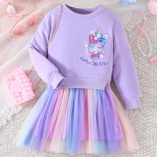 Girls Tutu Dress Winter Long Sleeves Party Gifts Kid Rainbow Dresses Toddler Outfit for Girls 3-7 Years2