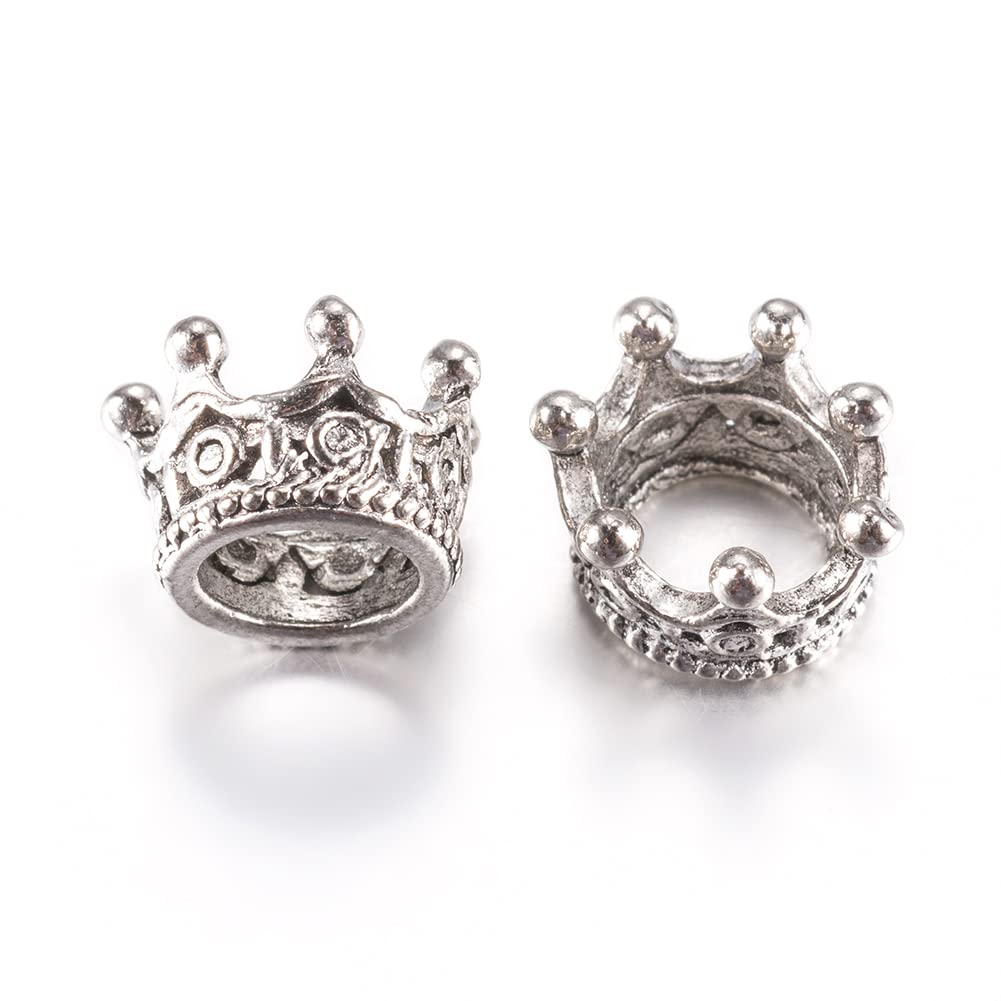 Cheriswelry 10pcs Alloy Crown Charms Beads Antique Silver Tibetan Style King Queen Crown Beads Spacer for DIY Jewelry Crafts Making