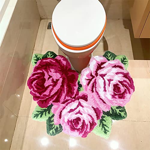 UKELER Pink Bathroom Accessories 27.5x23.6 inch Rose Flower Bath Rug