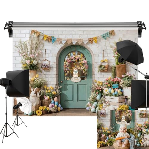 Décor de Pâques pour studio photo Kate 3x3m avec lapin et œufs colorés