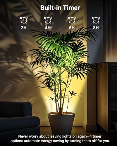 Image of Abovizo 4 Pack Uplighting Indoor, LED Floor Can Lights with Remote and Timer, 3 Color Temps Dimmable Spotlight for Corner Sofa Plant Home Accent Lighting, 5.9 FT Plug Cord & Foot Switch, Black