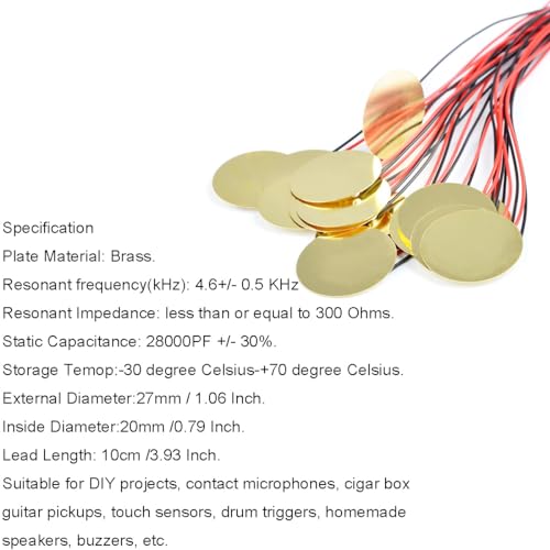 Youmile 20 Stück acoustic pickups, diameter 27 mm mit Kabeln Mikrofon Drum Trigger Akustik Pickup Summer Drum Gitarre mit doppelseitigem Schaumstoffaufkleber