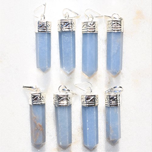 Zenergy Gems CHARGED Faceted Angelite Crystal Perfect Pendant™ + 20" Chain + Selenite Heart Charging Crystal Included (STIMULATE KUDALINI ENERGIES/REMOVE CHAKRA BLOCKAGES)3