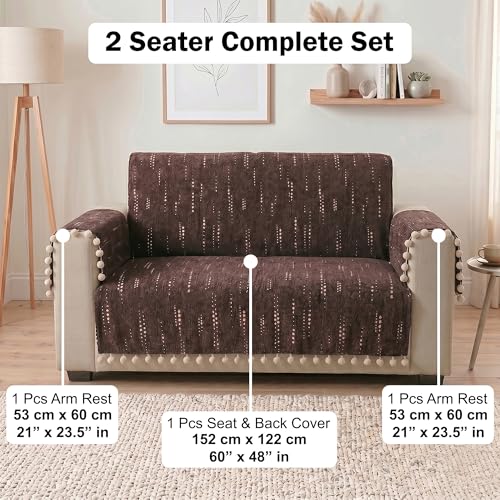 Image of Story@Home Chenille Sofa Cover 2 Seater with Back Covers (152x122Cm) & Arm Rest Covers | Anti Slip Sofa Mat for 1 /2 /3 Seater & L Shape Sofa Cover - Mocha & Ivory
