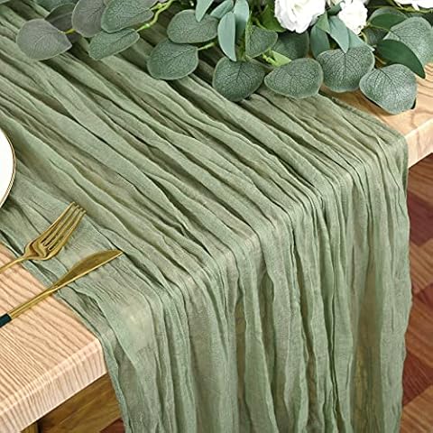 6 Pack Sage Green Cheesecloth Table Runner 10Ft Boho Gauze Table Runner Cheese Cloth Long Rustic Sheer Table Runner for Wedding Bridal Baby Shower Birthday Party Cake Table Arbor Decorations Cover