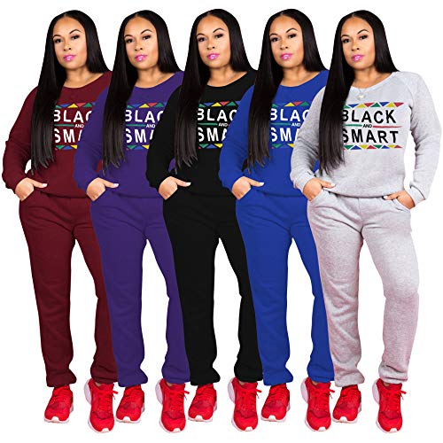 Women’s 2 Piece Outfits - Letter Print Sweatsuits Long Sleeve Pullover Sweatshirt Long Pants Tracksuit Set Purple X-Large