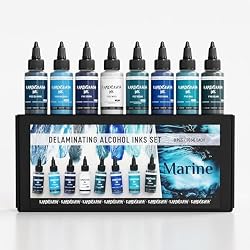 KAMENSKAYA Delaminating Alcohol Ink Set 'Marine', 8 x 1 fl oz | Matched Color Combination of Delaminating Alcohol Inks with Video Workshop