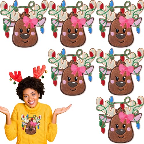 6 Pcs 7'' Large Christmas Reindeer Iron-on Patch Applique Embroidery
