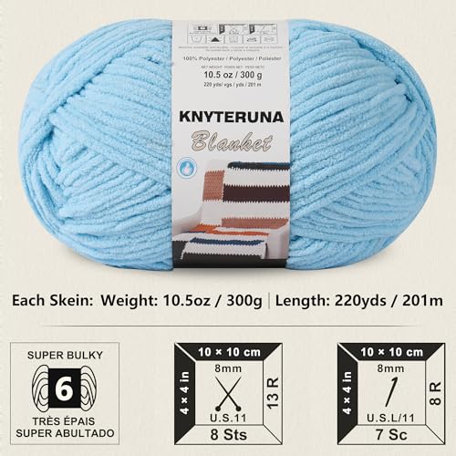 Image of #6 Super Bulky Blanket Yarn for Crocheting - 4 Skeins(Each 10.5oz /300g, 220yds /201m), Chunky Chenille Thick Plush Big Soft Yarn for Crocheting Knitting Blankets, Sky Blue
