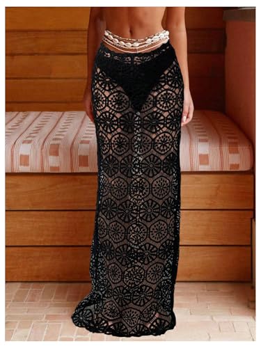 MakeMeChic Women's Hollow Out Drop Waist Maxi Skirt Straight Hem Summer Beach Skirts Swimsuit Coverup2