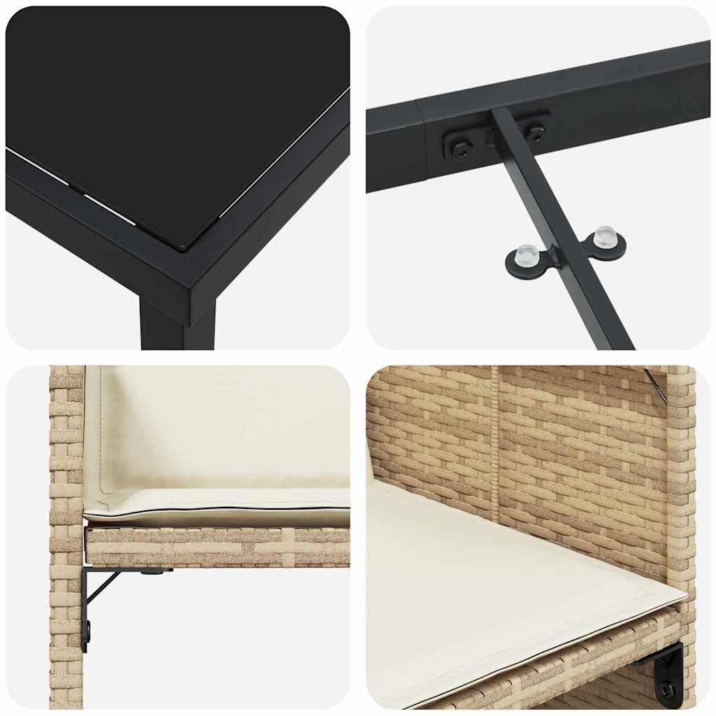 Salon de jardin 9 pièces en polyrotin beige avec coussins, cadre en acier revêtu par pulvérisation, plateau en verre trempé, meubles de salon d'extérieur résistant aux intempéries pour