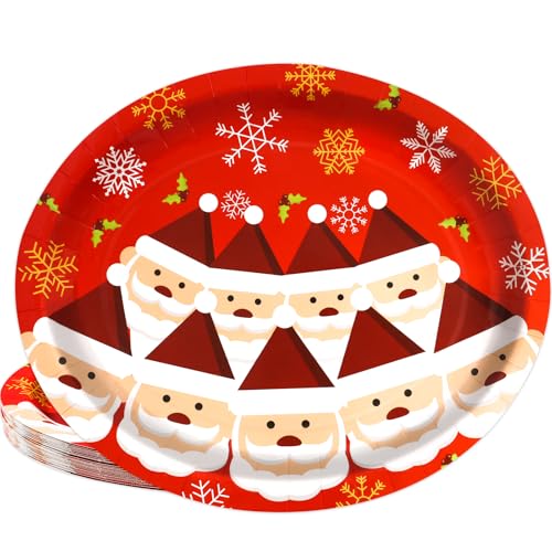 Treasure Cove Christmas Oval Paper Plates 10" x 12" Large Santa Plates Snowflake Disposable Christmas Party Platters for Holiday Xmas Dinnerware Table Decor Party Supplies 24 Pcs – Image 2