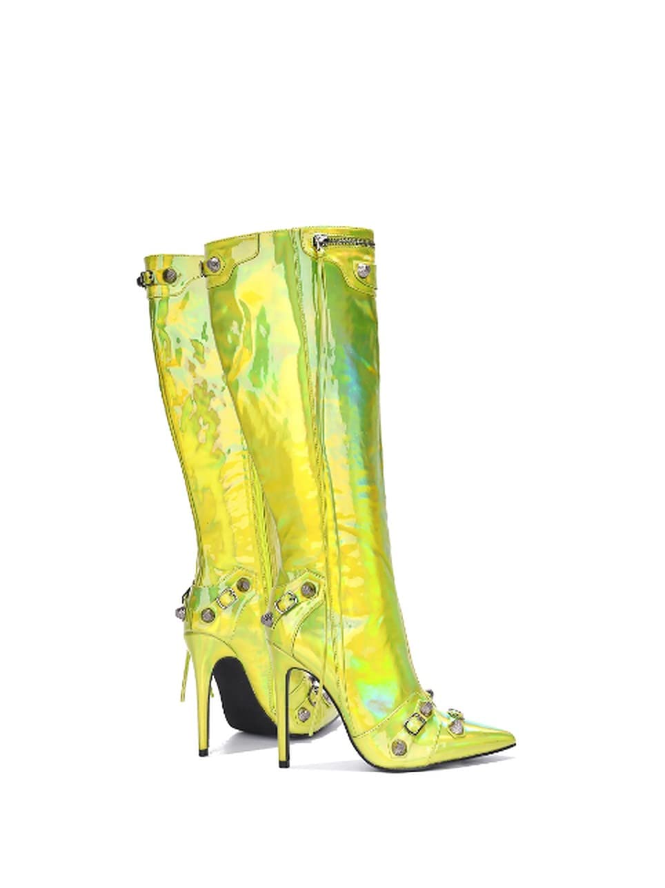 Cape Robbin Womem Knee High Boots Pointed Toe Stiletto Heels Side Zipper Rivets Tassels Boots