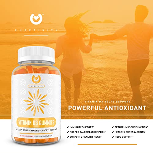 Purefinity Vitamin D3 5000Iu Gummies – D3 Supplement For Bone Health, Immune Health, Joint Muscle Support - Dietary Supplement, Pectin Gummy - For Adults Teens & Kids - Delicious Mango Flavor! #TOP1