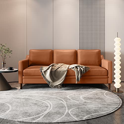Meeyar Bosy Comfortable 3 Seat Sofa Couch,Love Seat Couch For Small Living Room Office Apartment,Faux Leather With 3 Piece Back Cushion,Slid Wood Leg,Easy Assembly(79.5",Brown) #TOP3