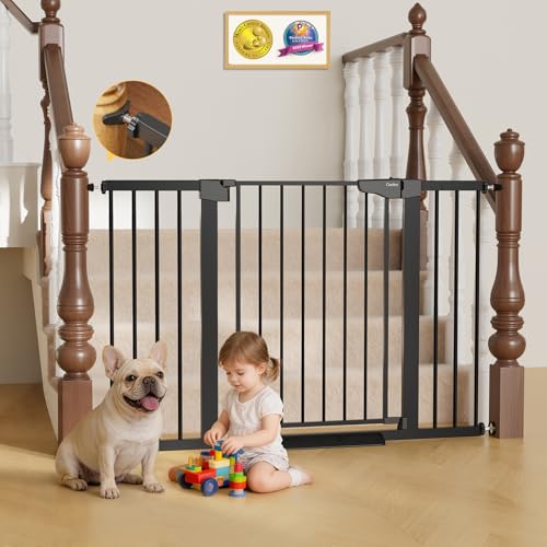Cumbor 29.7–51.5' Extra Wide Baby Gate for Stairs, Pressure-Mounted Dog Gates for Doorways & Hallways, Auto-Close Walk-Through, No-Trip Design, Child Proof Safety, Dog/Pet Gate for Indoor Use, Black