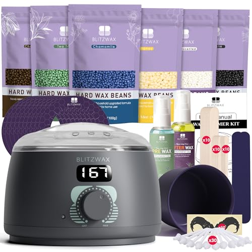 BLITZWAX Back and Nose Waxing Kit for Men, Hard Wax Warmer for Brazilian, Body and Face, At Home Hair Removal Kit, Beginner Friendly, Quick Heating, 93 Accessories, Charcoal Grey
