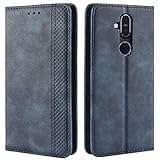 HualuBro Handyhülle für Nokia 8.1 Hülle, Retro Leder Brieftasche Tasche Schutzhülle Handytasche LederHülle Flip Hülle Cover für Nokia 8.1 - Blau