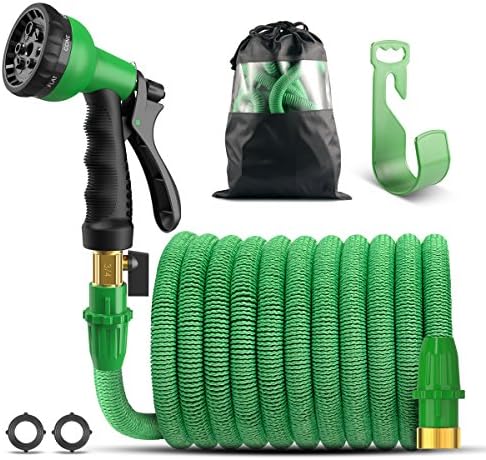 Panom Garden Hose, 50 Feet Expandable Water Hose with 8 Pattern Spray Nozzle And Holder (Green)