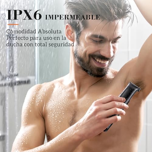 MAXGROOM Afeitadora Corporal Masculina 3 en 1, Depiladora Corporal Hombre con Peine Ajustable para Cuerpo y Zona Intima, en Seco y Húmedo, Pantalla LED y Recargable Tipo-C, Negro - imagen 5