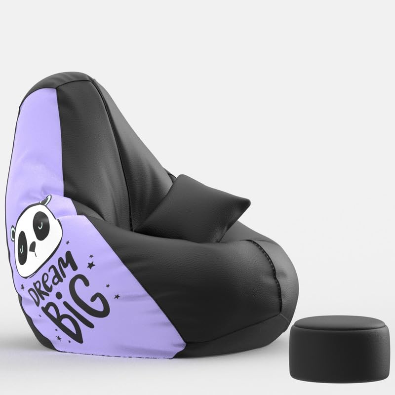 Image of Biggie Bean Bag with Beans Filled XXXXXL Bean Bag with Free Cushion and Footrest - Official : PrintZen Combo (Matching Color : Printed, Dream Big - Black Lavender)