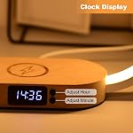 Lampe de chevet avec USB Port, lampe de chambre avec 15W Chargeur sans fil rapide, lampe de stand-nuit avec horloge, lampes de table pour kiosque de nuit, lampes à soucoupe pour chambre, décoration en bois, graduation progressive et 3 modes de couleur
