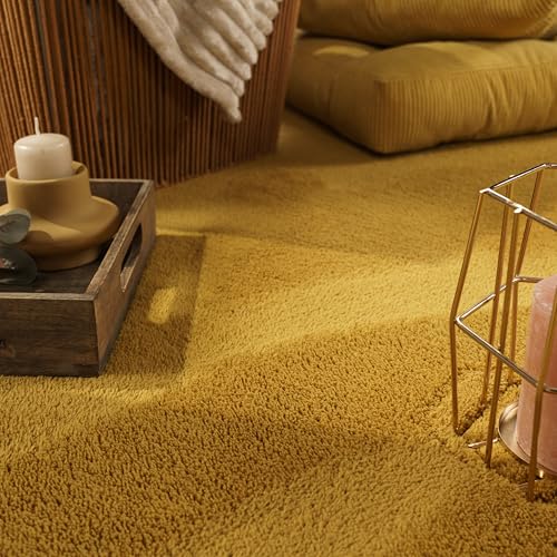 Miniatura 2 de Paco Home Alfombra Para La Sala De Estar Unicolor Lavable Suave Pila Corta, Tamaño:60x100 Cm, Color:Amarillo
