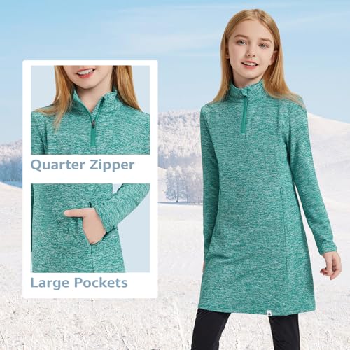 Soneven Girls Fleece Sweatshirts Winter Dresses Half Zip Thermal Pullover Dress Athletic Sweatshirts with Thumbholes2