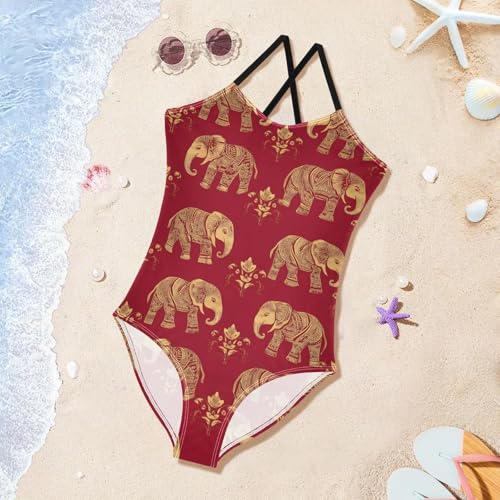 Elephant Pattern Girls One Piece Swimsuits Quick Dry Beach Swimwear Bathing Suit3