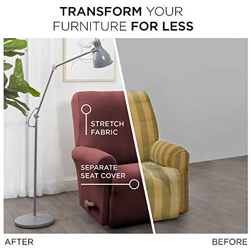 Maytex Pixel Ultra Soft Stretch 4 Pc Recliner Arm Furniture Cover Side Pocket, Wine Red Chair Slipcover #TOP2